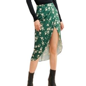 Urban Outfitters Asymmetrical Green Floral Skirt